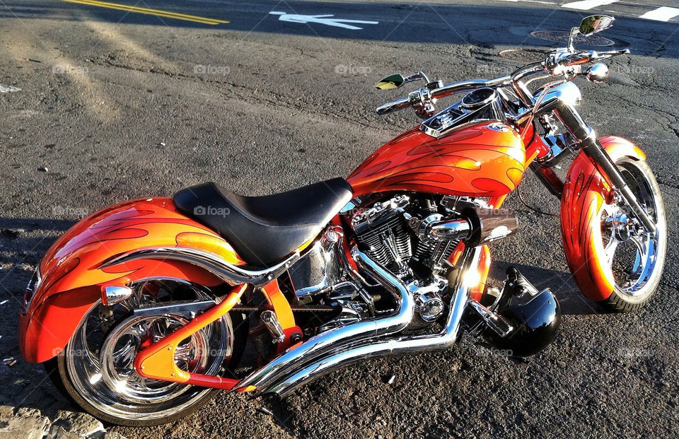 orange motorcycle chrome chopper by delvec