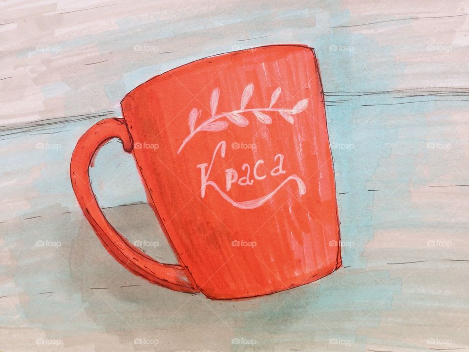 Red cup sketch, making with markers  and Belarusian world beauty written in it