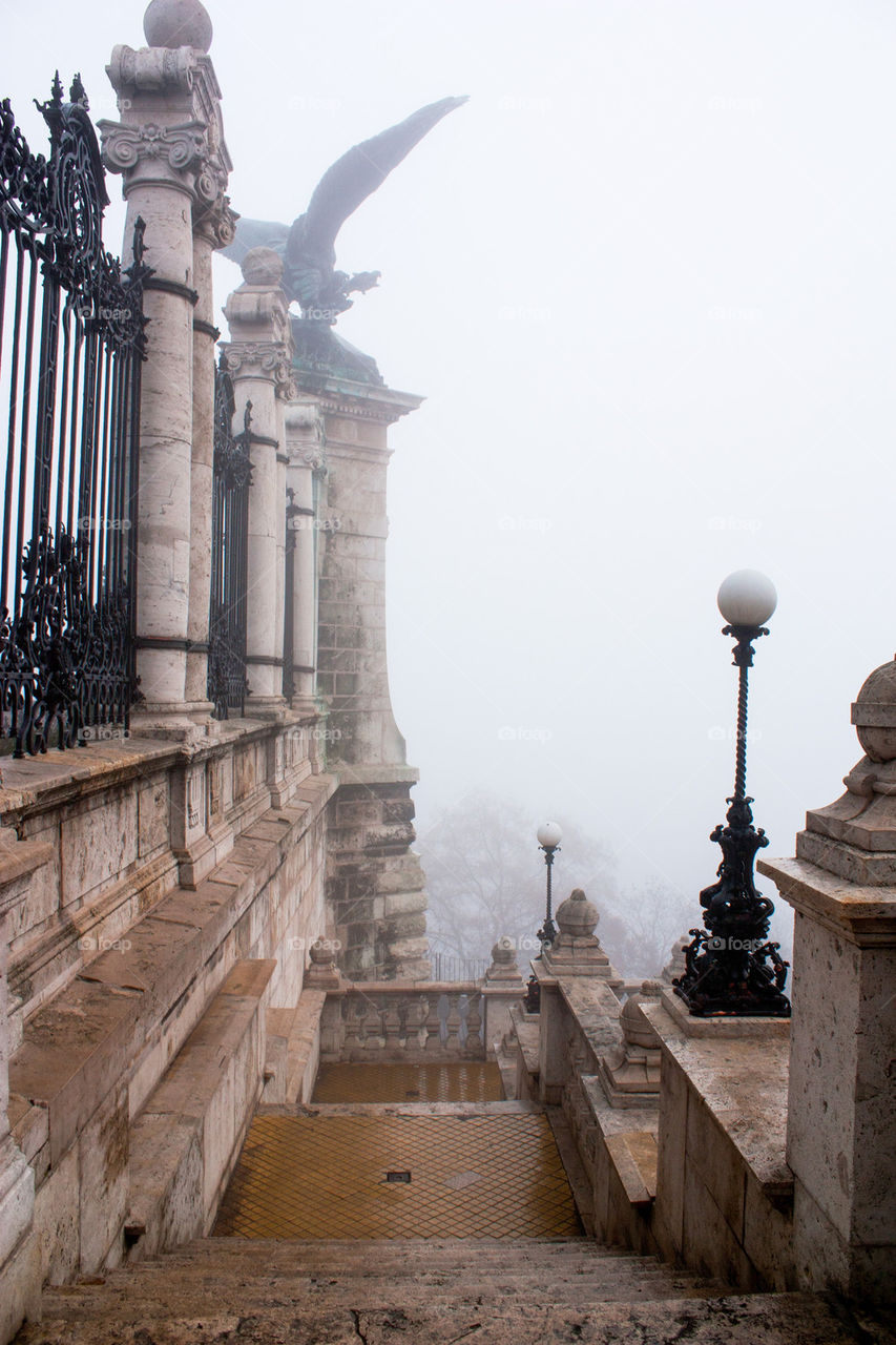 Buda castle in fog