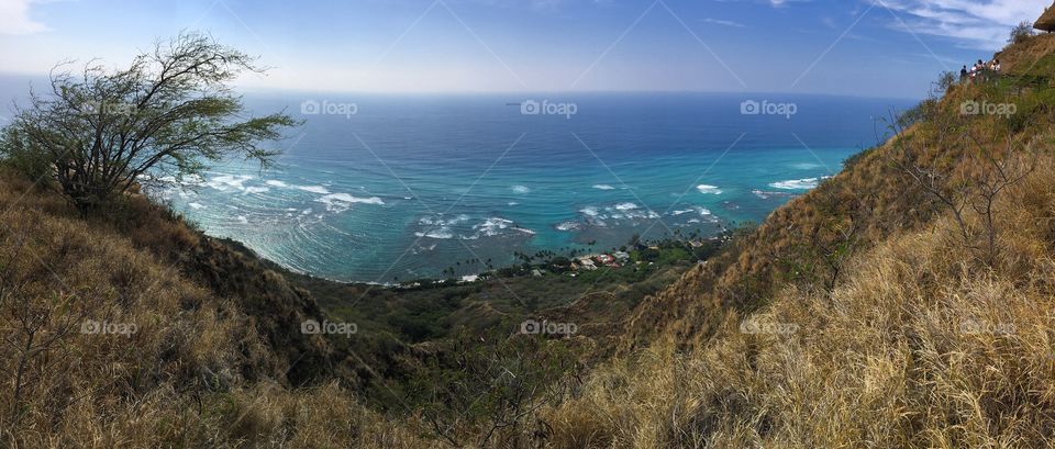 The Pacific Ocean from the rim of a volcanic caldera