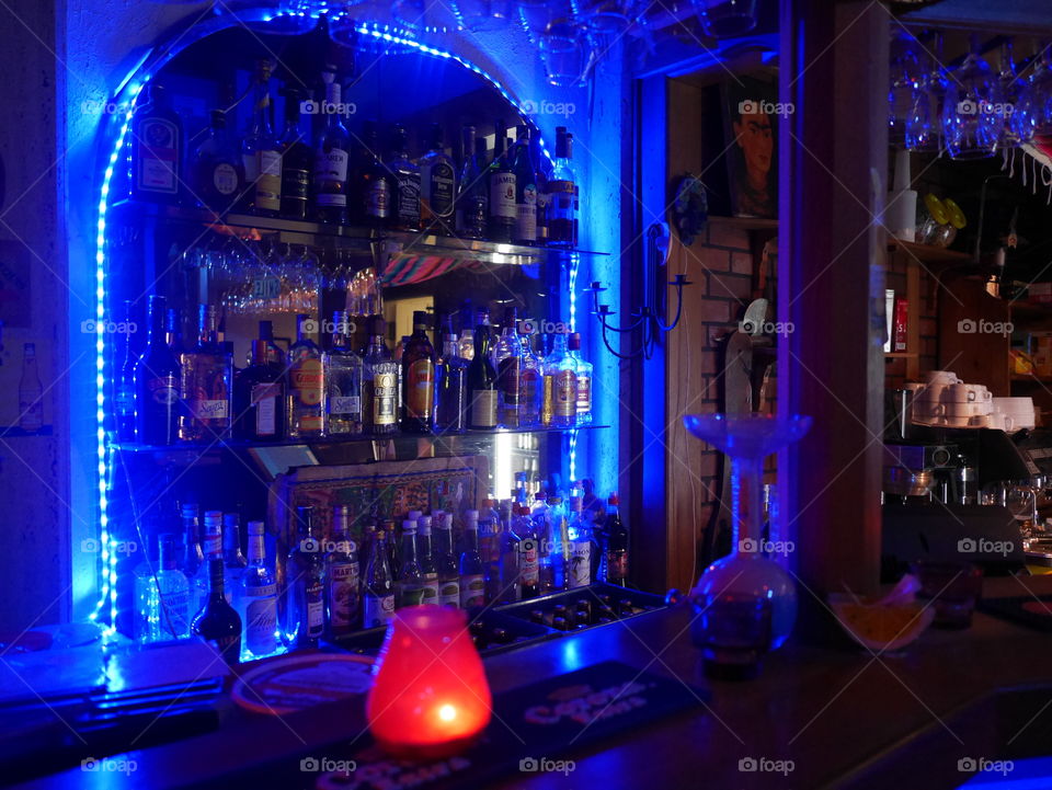 Blue lights at a bar