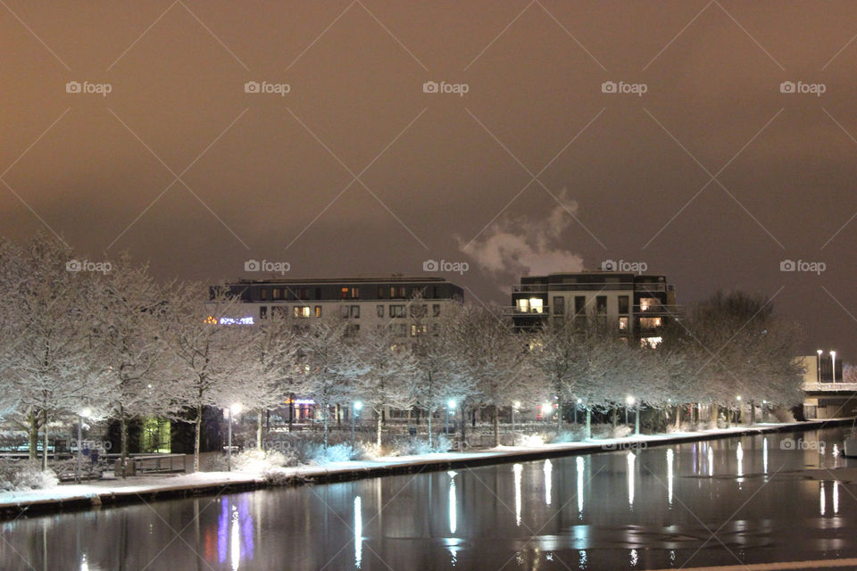 Dawn, Water, Sunset, Winter, City