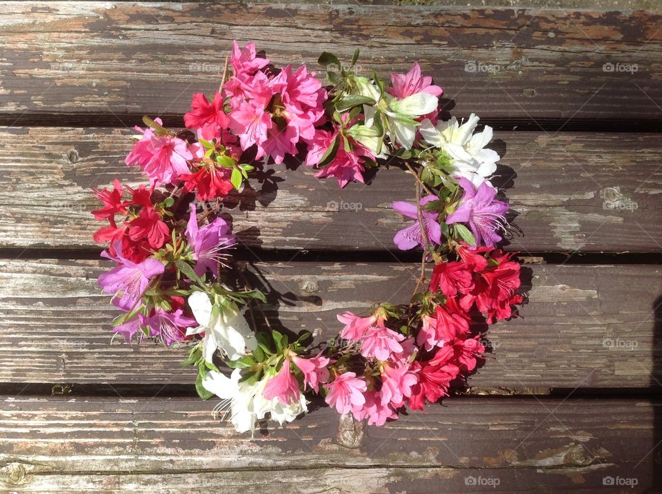 A photo of a handmade beautiful Spring flower crown.