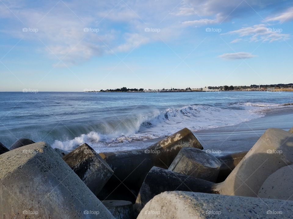 Sunrise shorebreak at Walton lighthouse in Santa Cruz