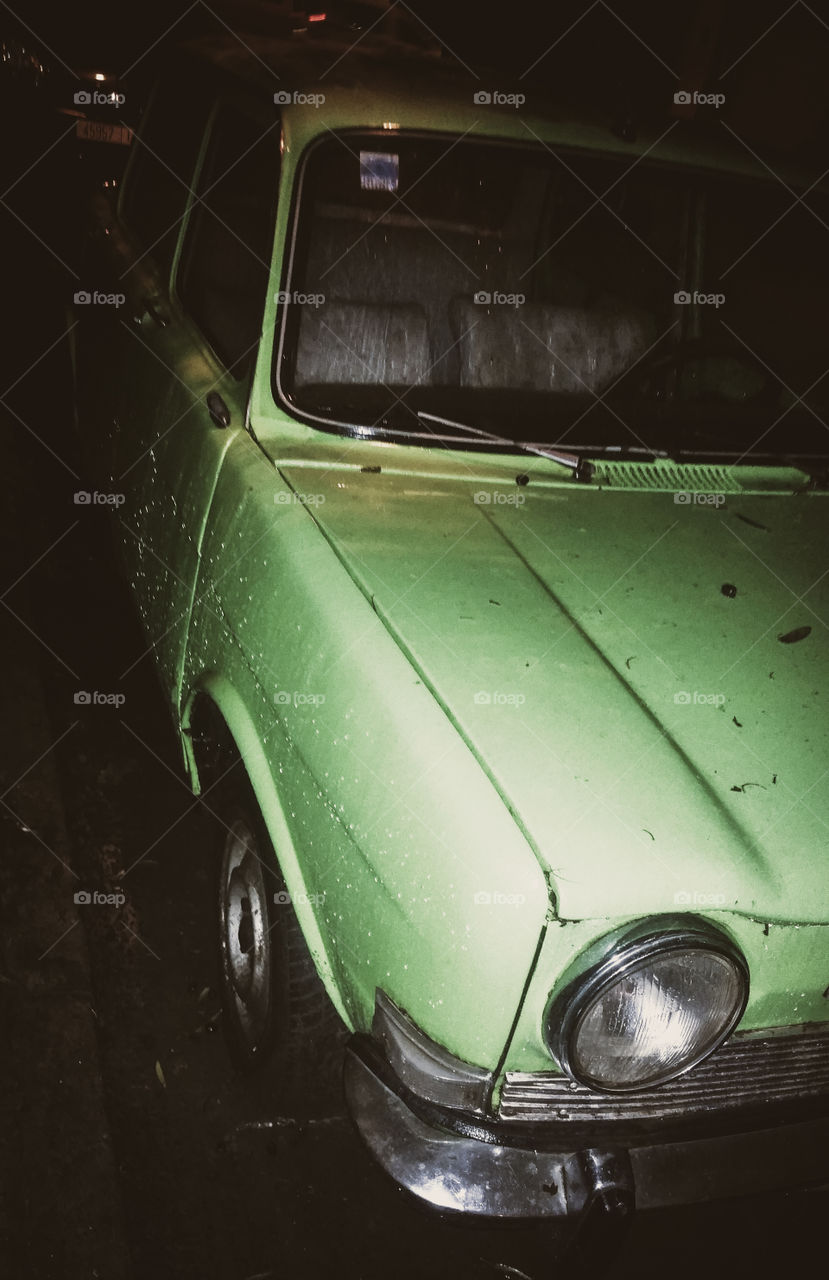 old green car