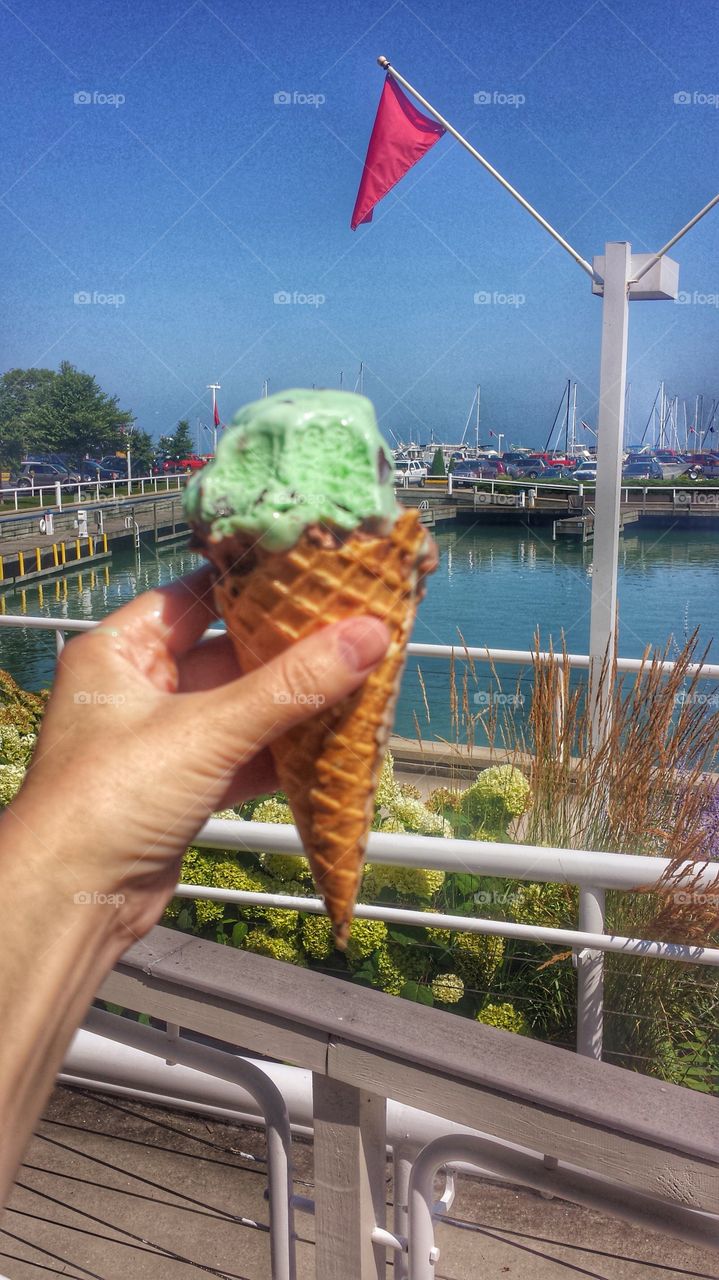 Hands Holding Ice Cream. Harborside