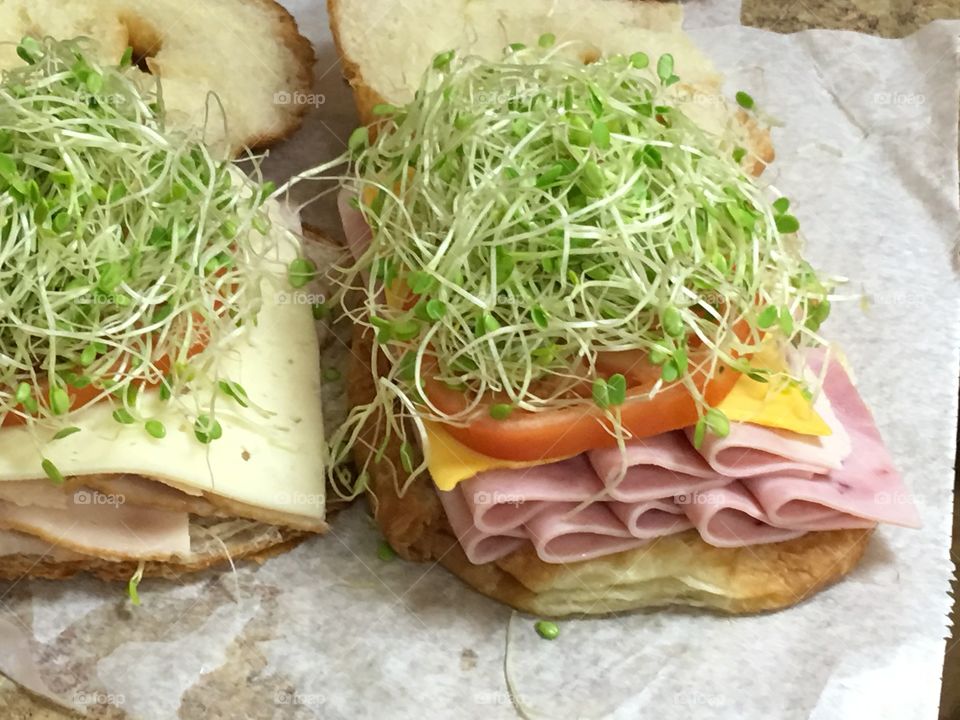 Close-up of sandwich with ham and cheese