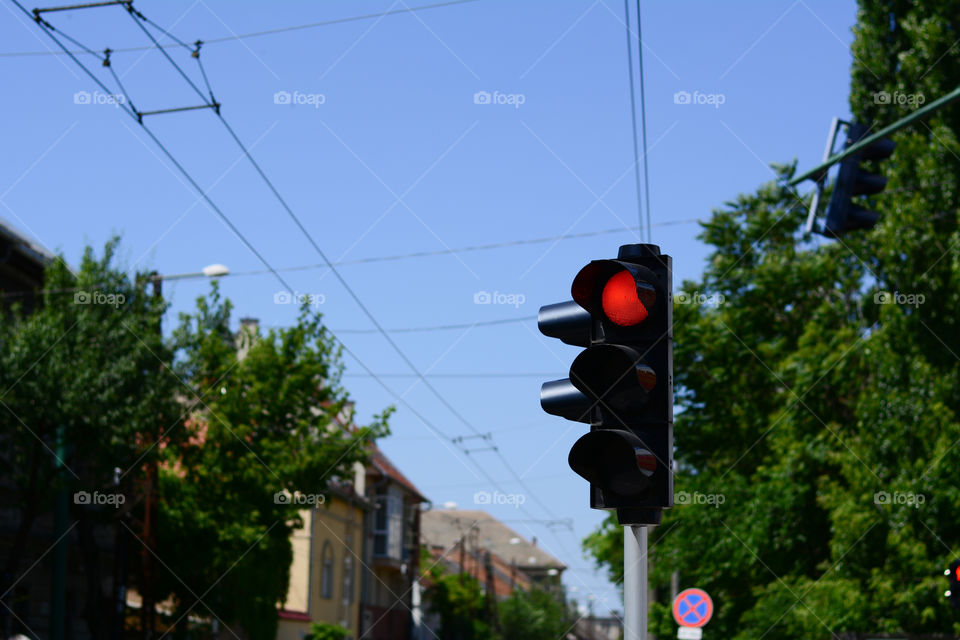 traffic light on red in Londoni krt street, Szeged, Hungary