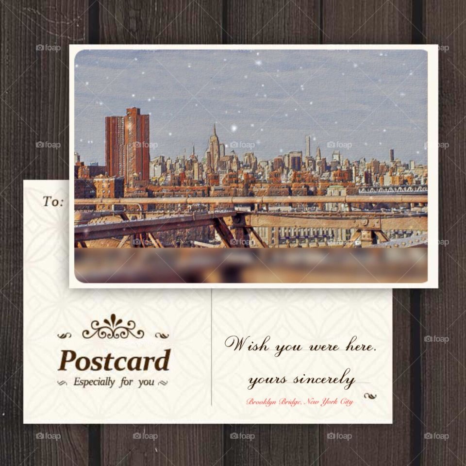 Post Card, Brooklyn Bridge View, New York City.