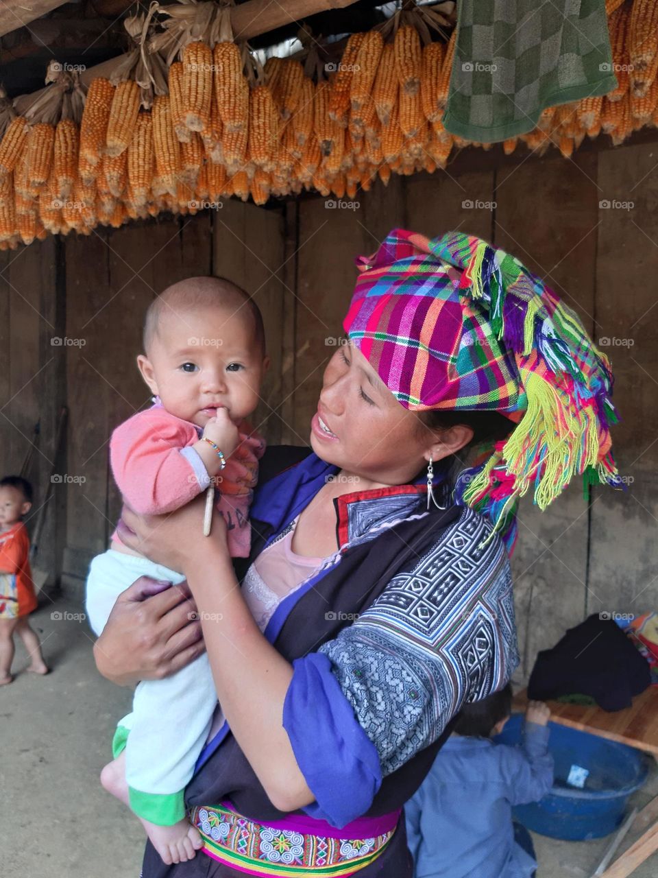 H'me ethnic women and daughter in Mu Cang Chai district,  Yen Bai province,  Vietnam