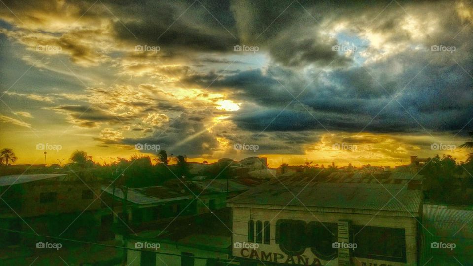 sunset, red, iquitos, peru, celo, cloudy, landscape, light, sun,