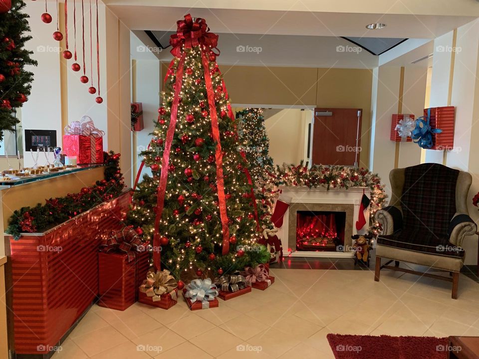 Christmas presents underneath the tree.