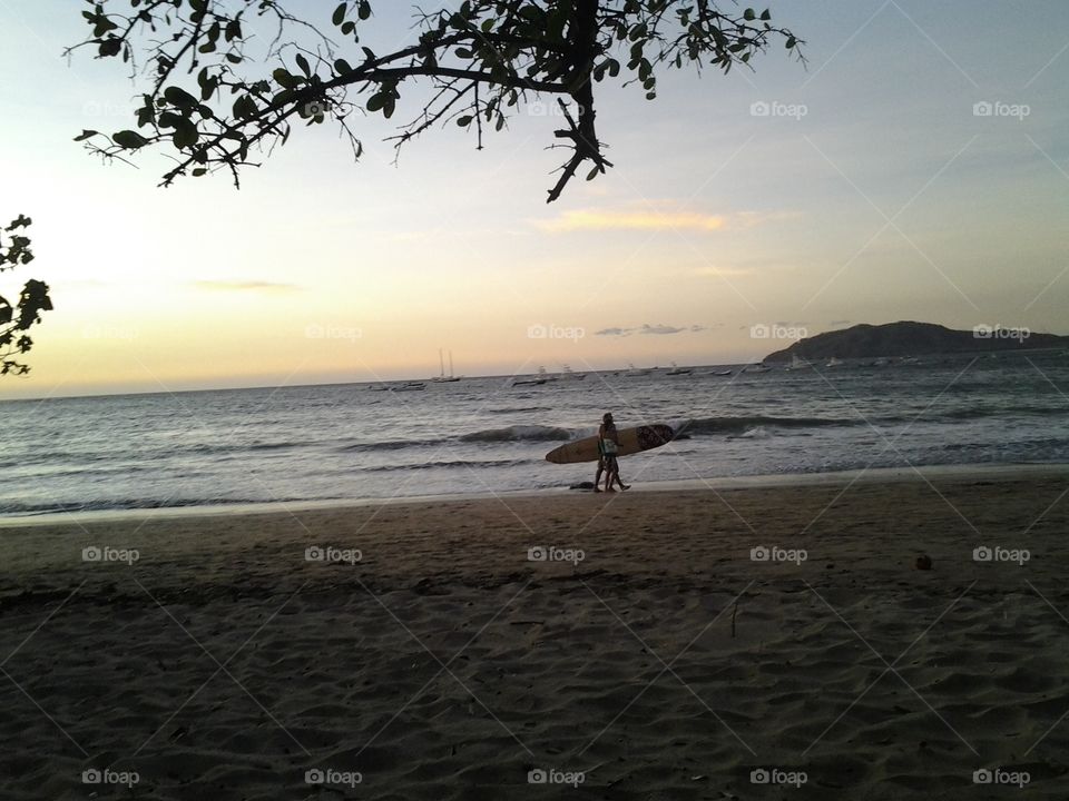 beach. sunset on the beach in costa rica