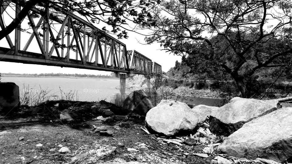 Bridge 
Railway bridge on Barakar river in Telaiya in Jharkhand in India.