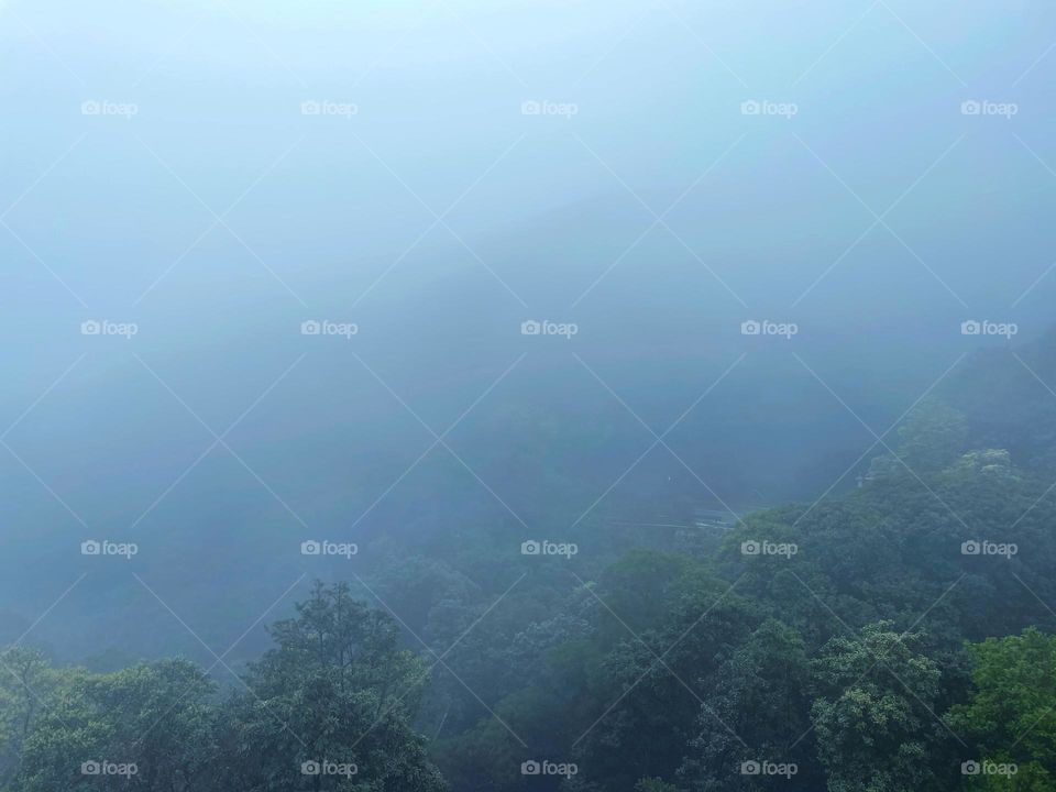 Surrounded by clouds and fog