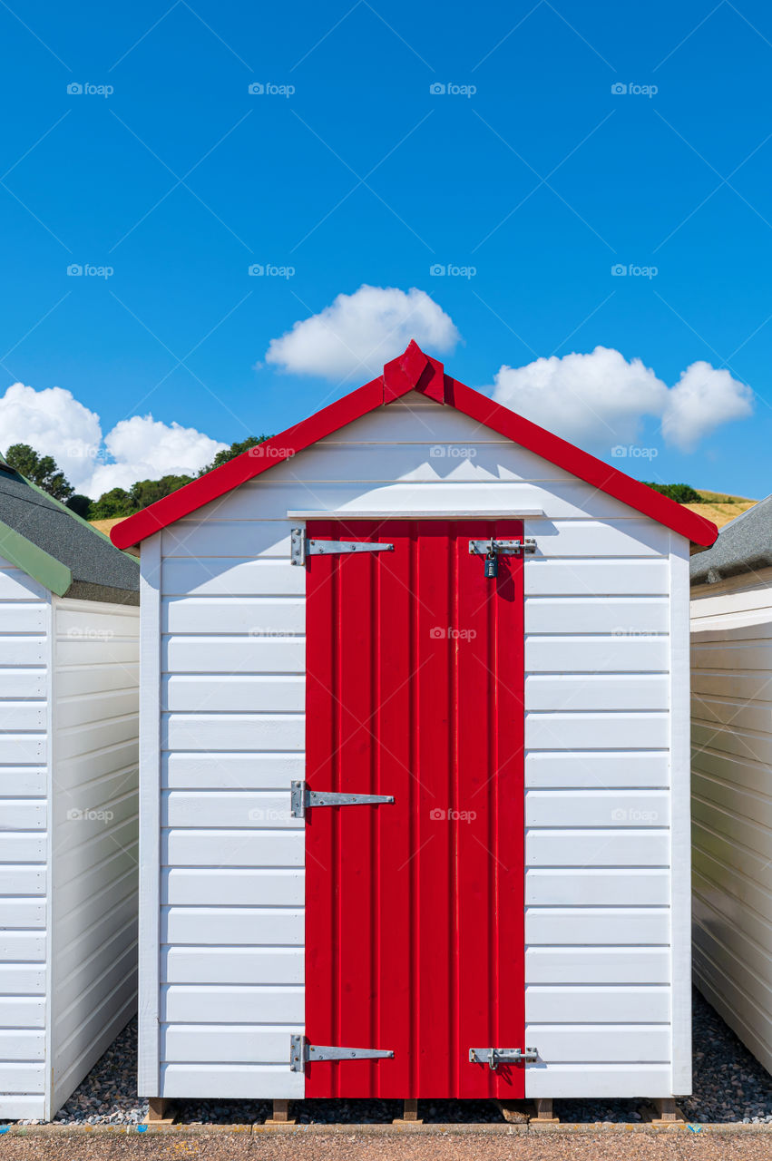 Red door. Beach hut.