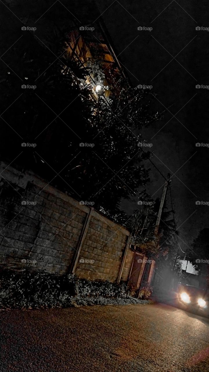 Night view road and house