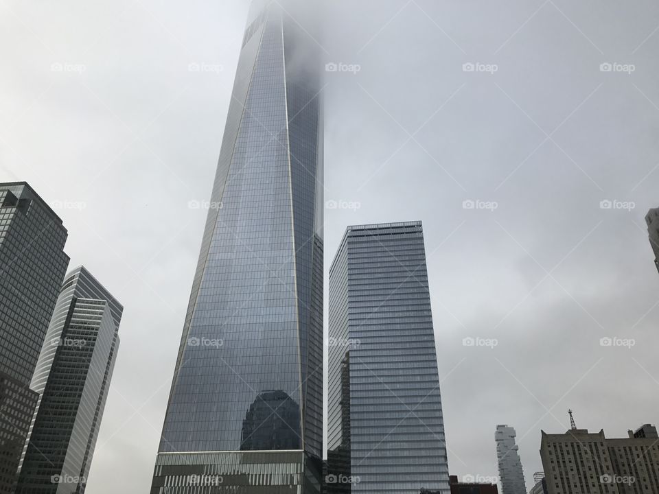 One World Observatory on a cloudy day.