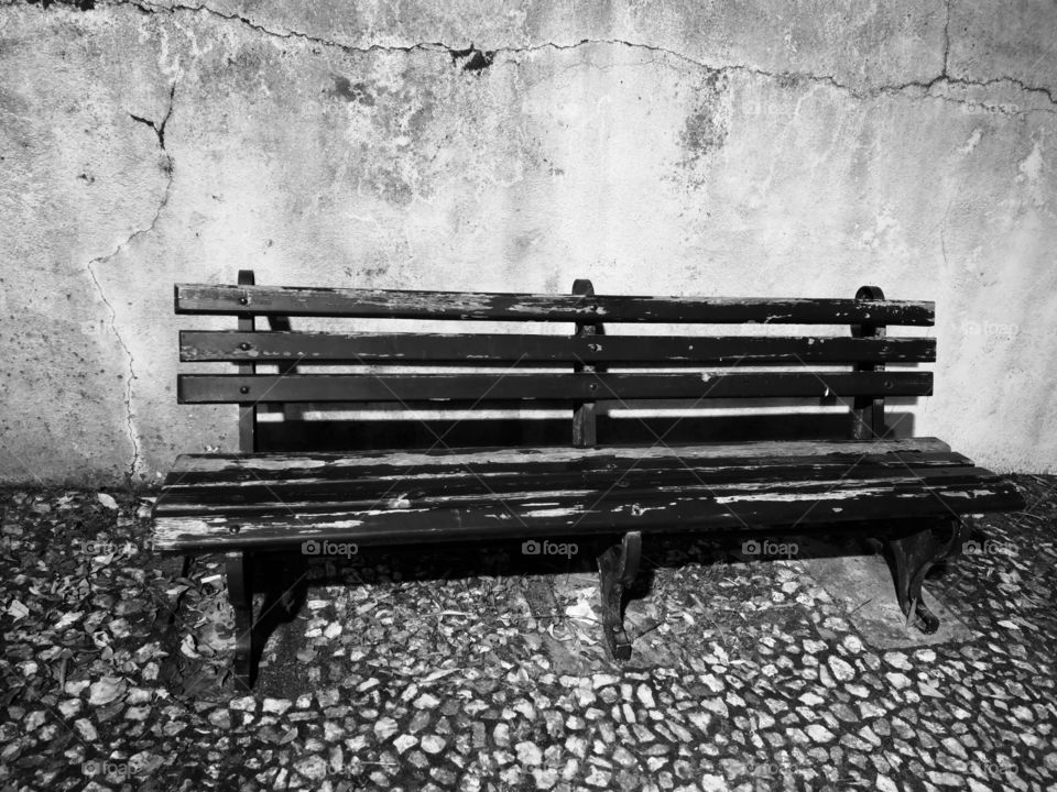 Monochrome Bench of Mealhada Fountain, Night, Castelo de Vide, Portugal