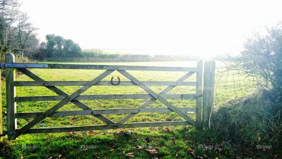 A fence backlit by the in sun in Ulster Folk museum