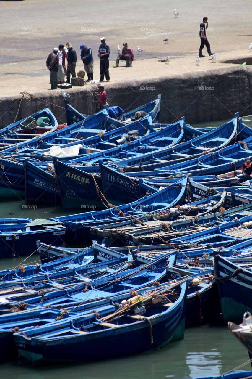 Bright blue fishing boats