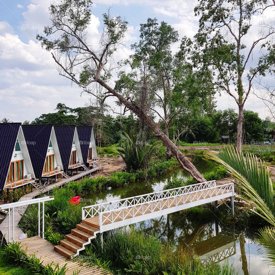 Scenic view of resort near river