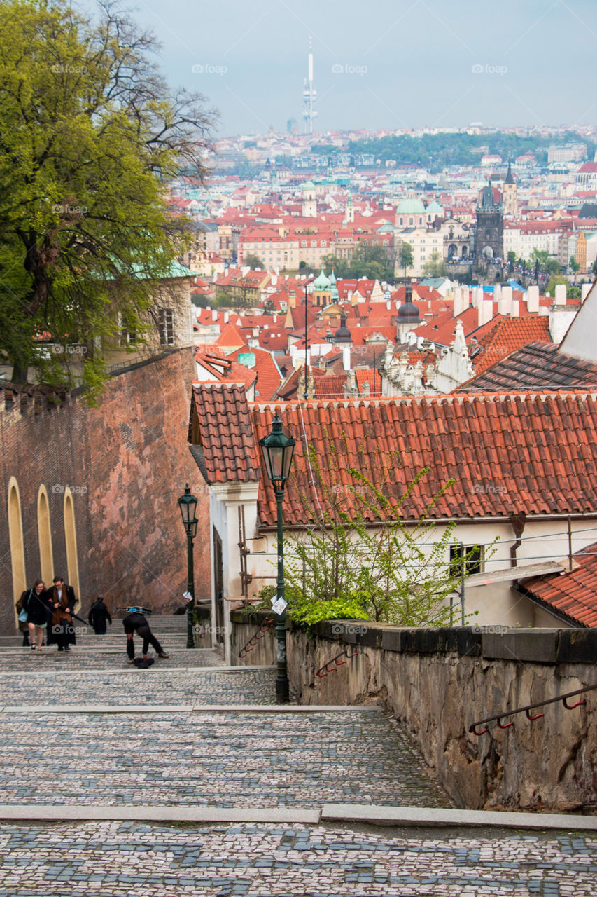 Red roofs of Prague city