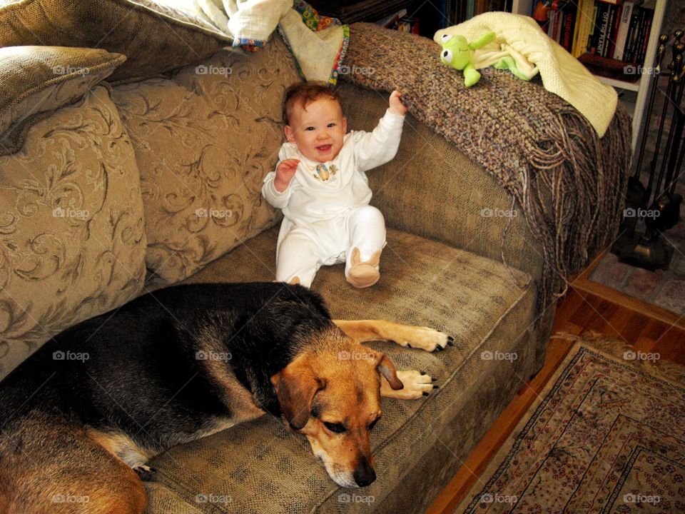 Baby With The Loyal Family Dog
