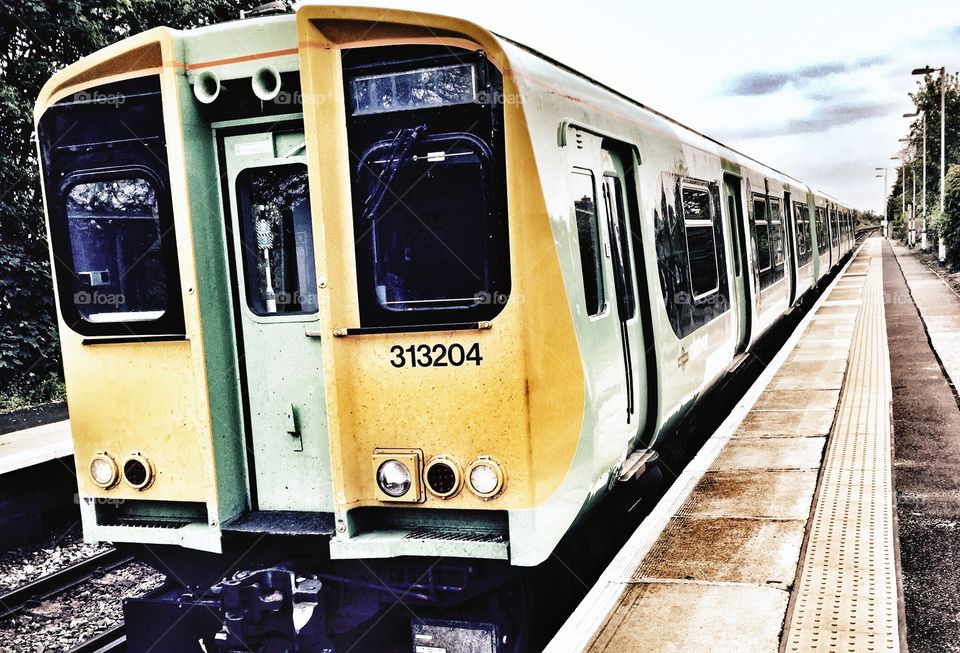 Train on platform, Southern Rail, England  . Train on platform, Southern Rail, England  