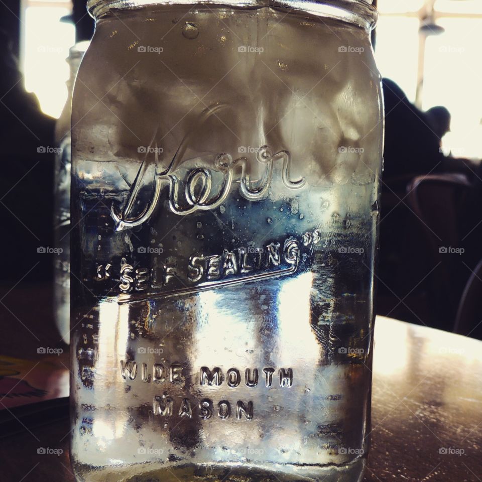 Kerr jar water H20. Country glass of ice cold water