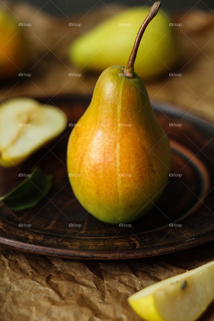 Fresh pear on a plate