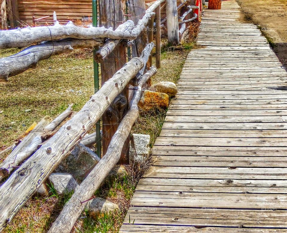 Wood Walk. wooden sidewalk in ghost town