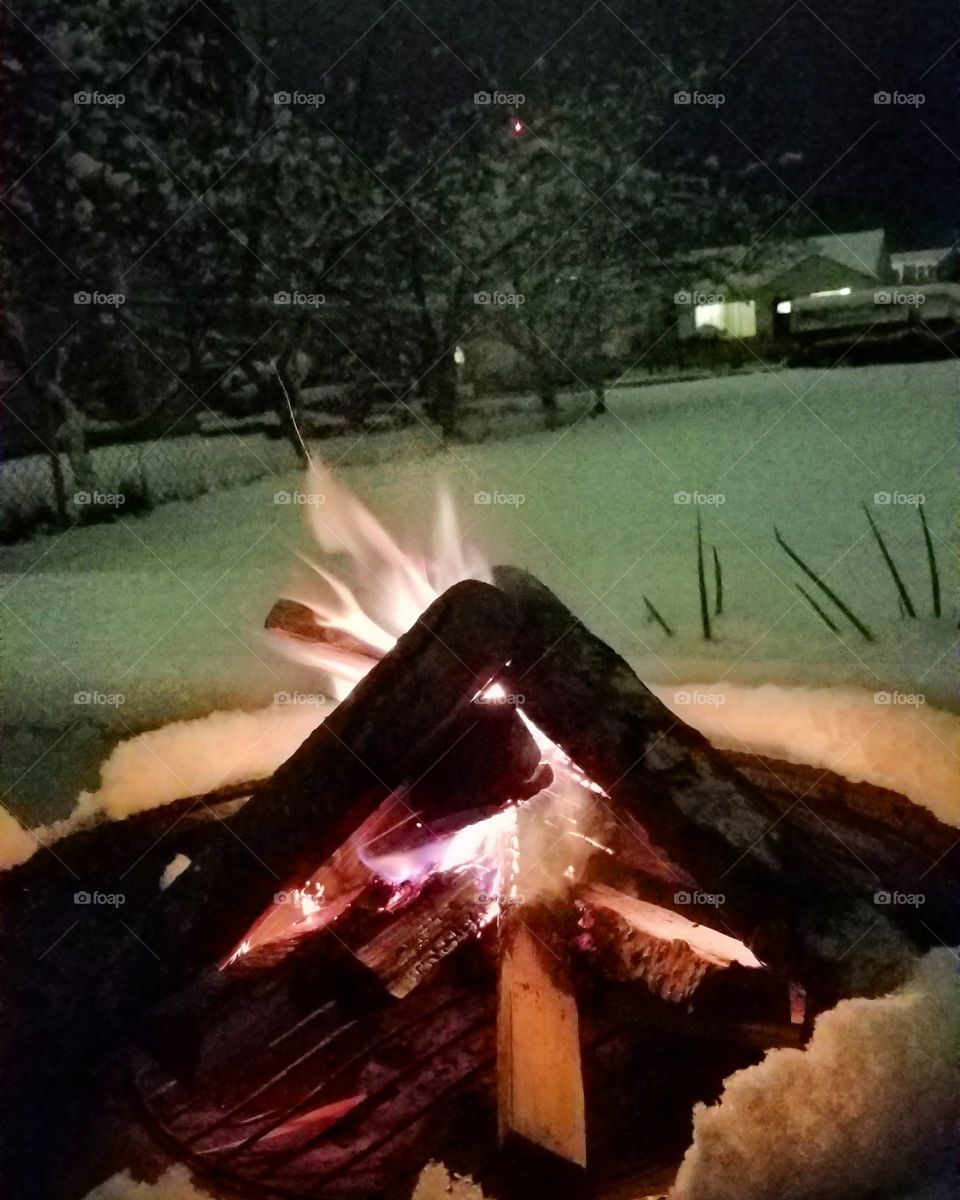 Fire Pit on a Snowy Night