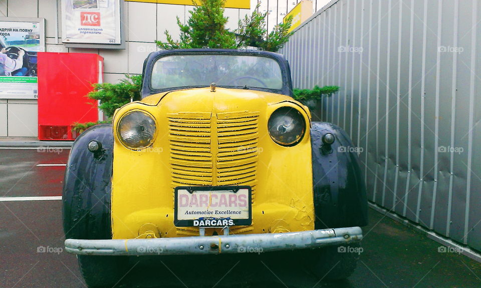 yellow retro car