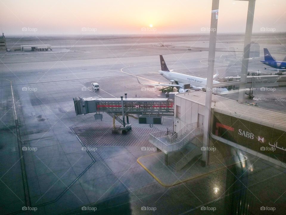 A glimpse snatched from the airport's upper level, peering through the glass panes.