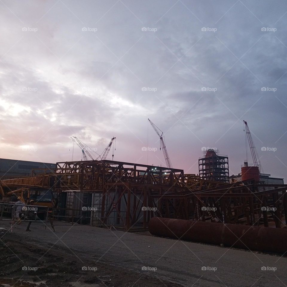 sunset in the afternoon in the company area