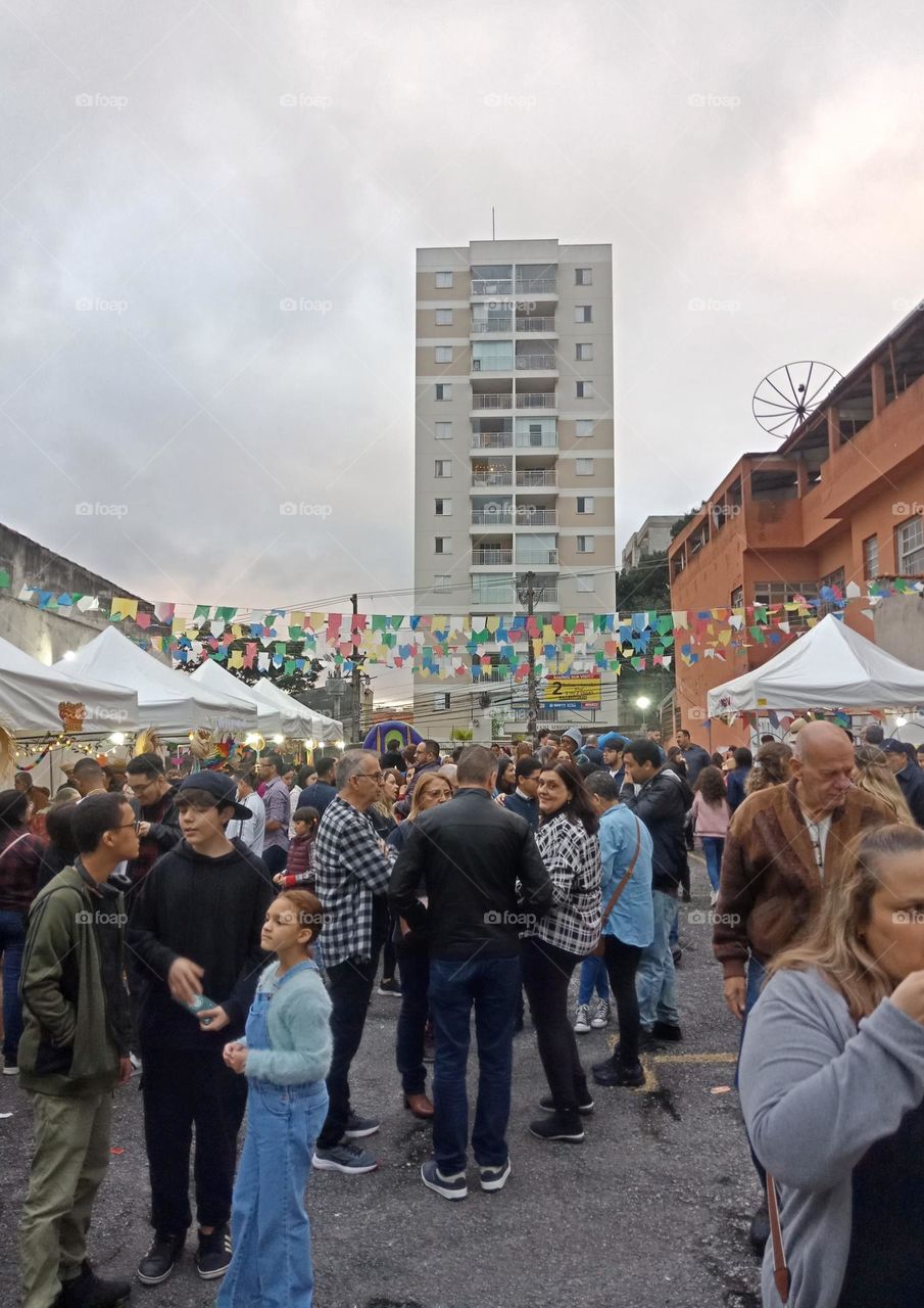 A crowd enjoying a traditional festival in June in Brasil. Festas Juninas