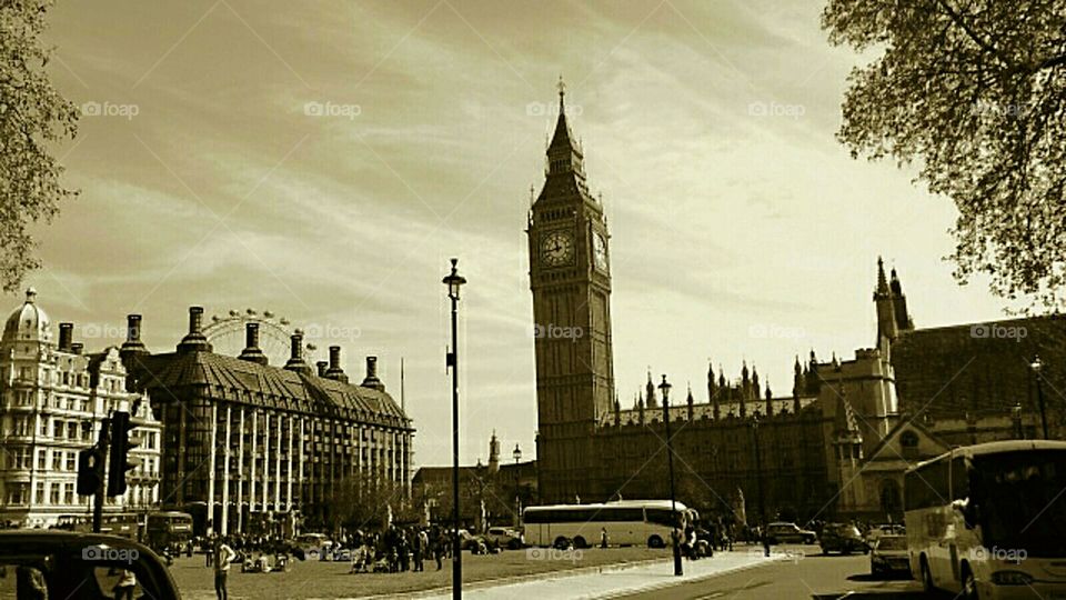 London London eye big Ben sepia