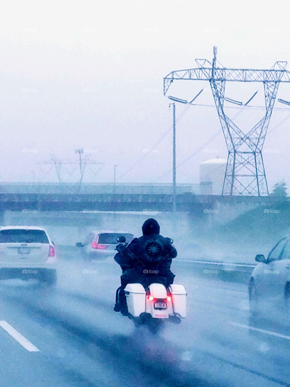 Long Exposures. Biker on highway on his motorcycle!