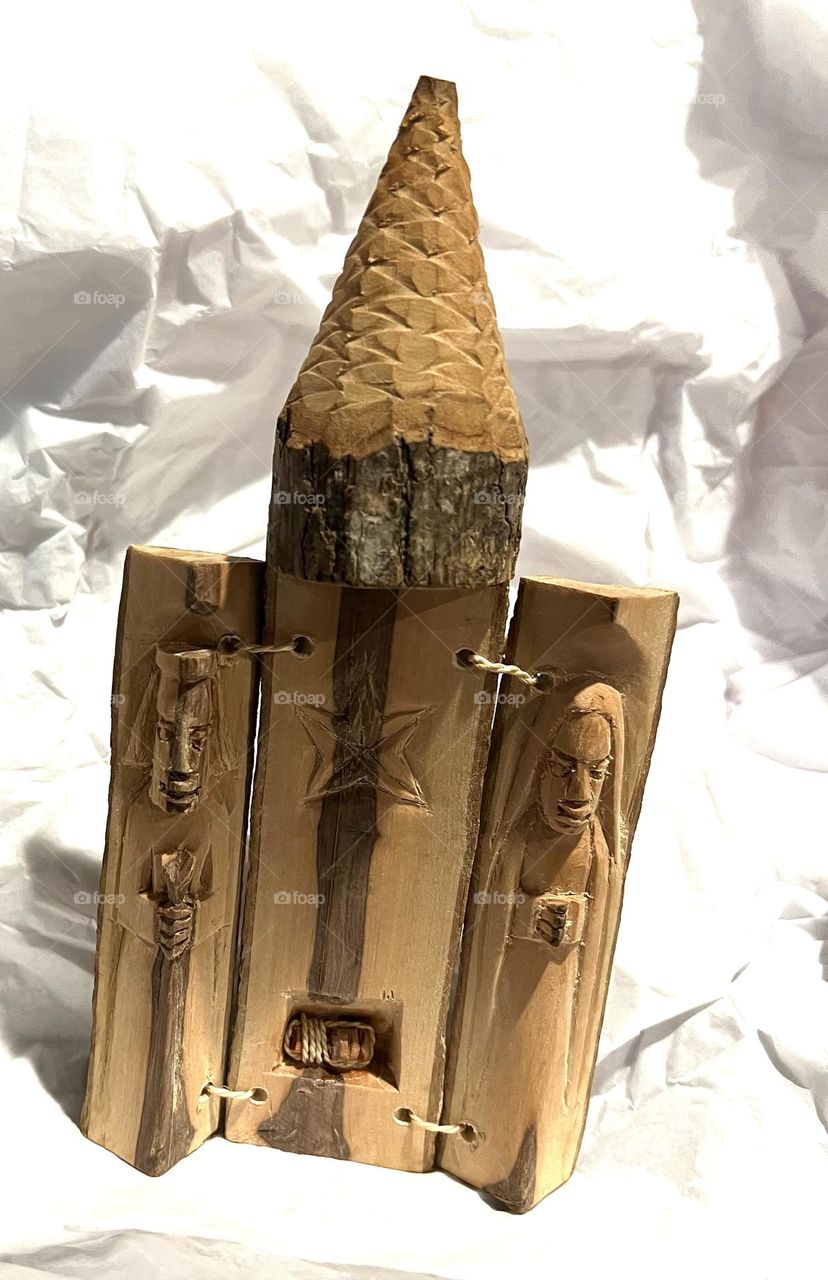 Wood “pencil” nativity 