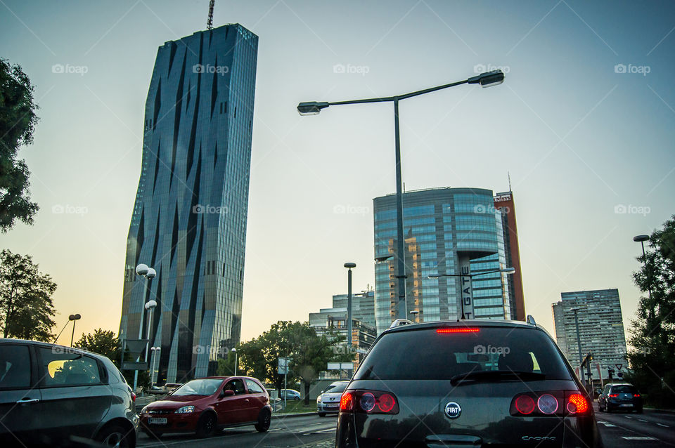 Skyline in Vienna. stuck in traffic