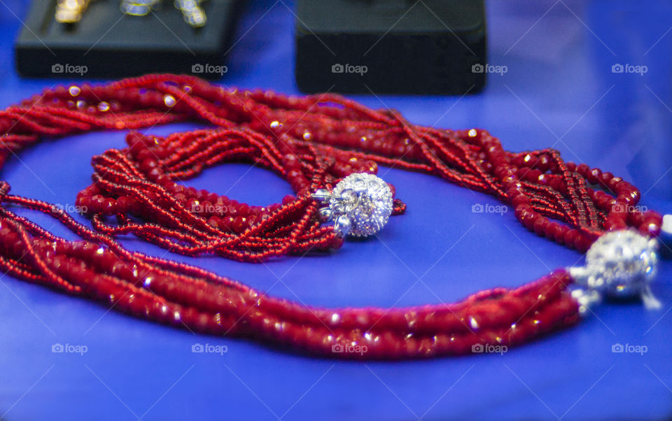 Decoration of red stones. necklace