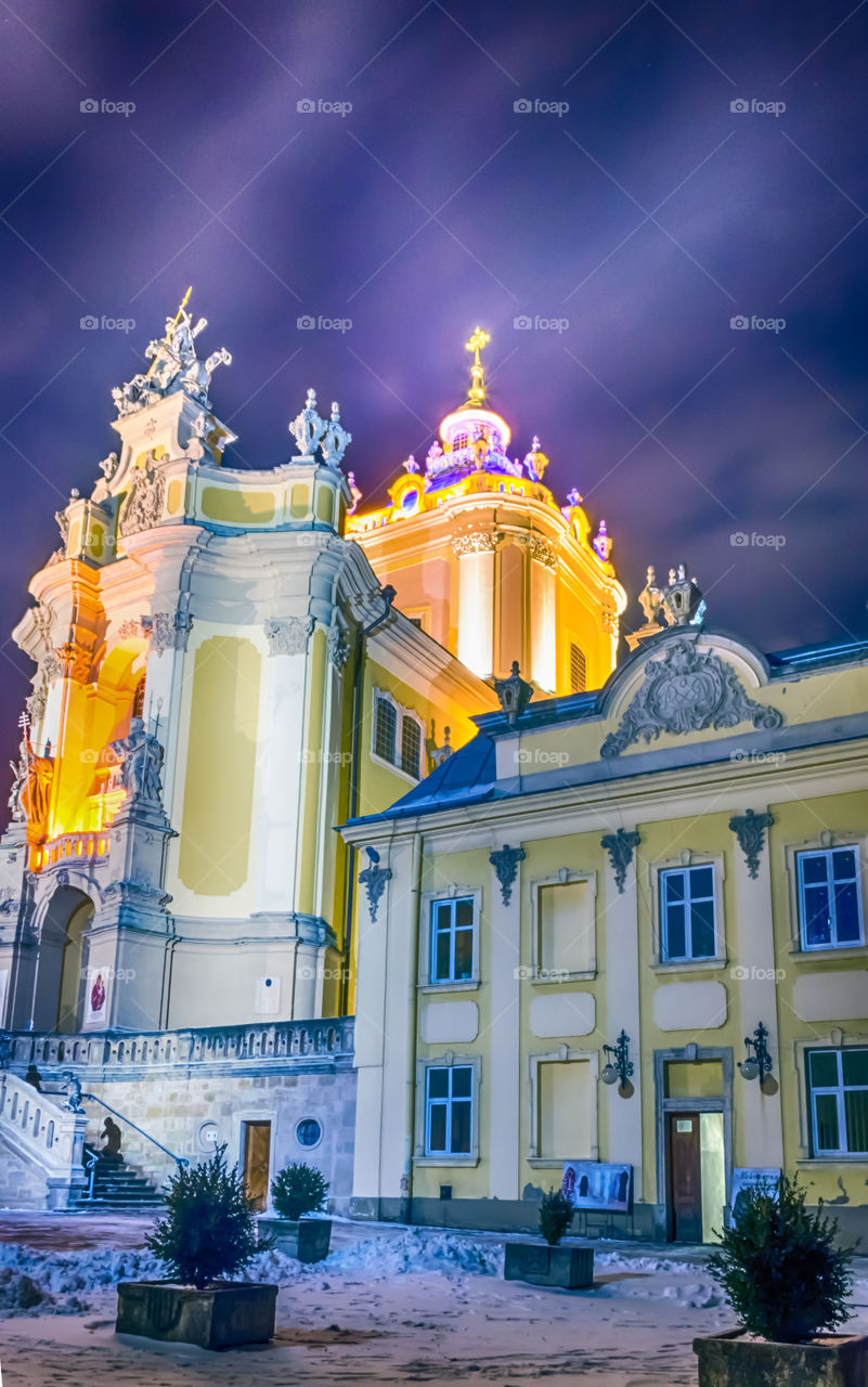 Night Lviv city scene