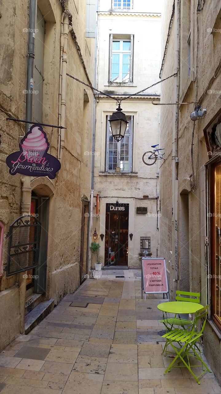 a cute side street in Montpellier, France