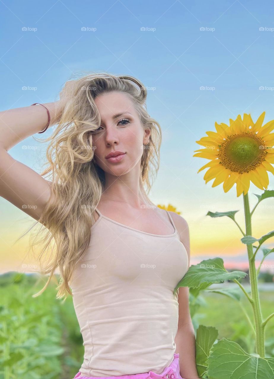 girl on a background of flowers