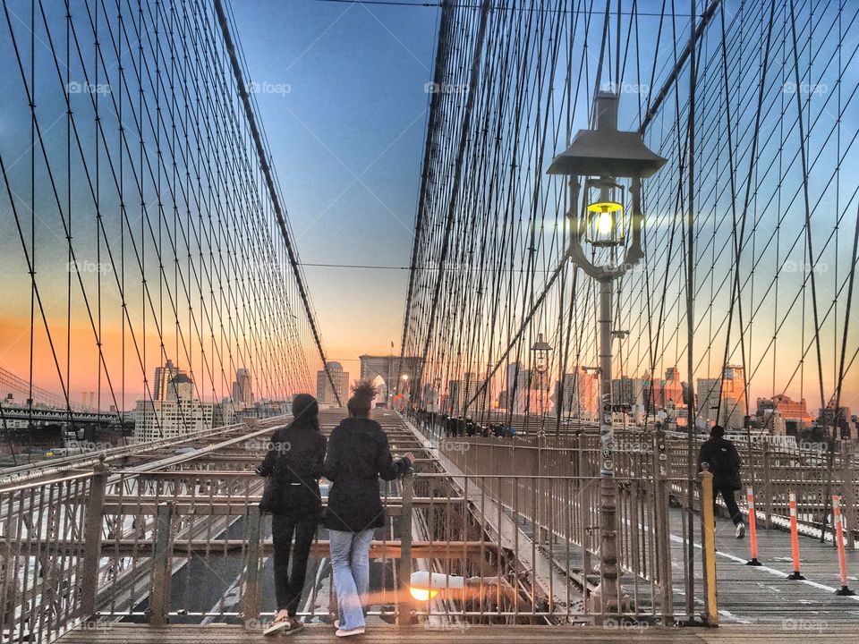 Sunset romantic at Brooklyn Bridge 