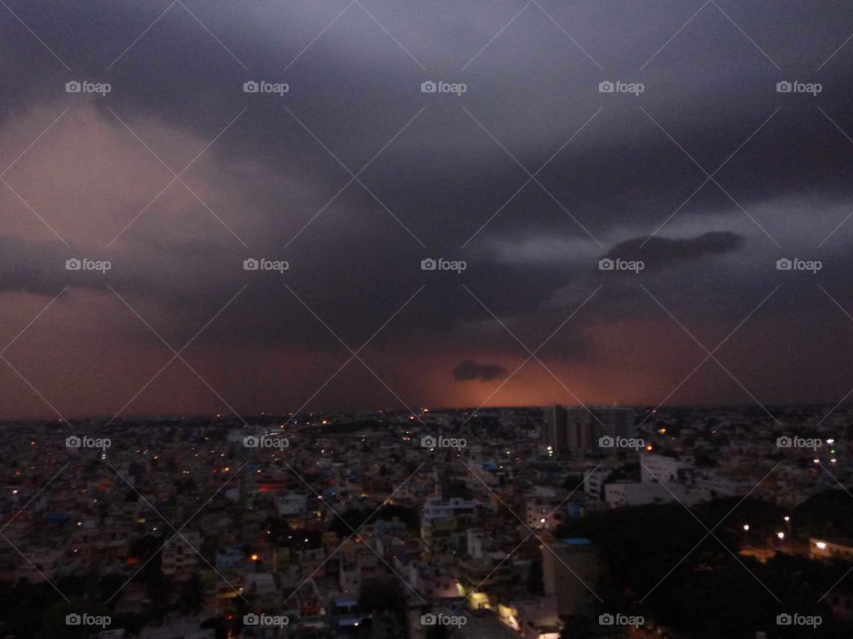 Sunset, City, Storm, Dawn, No Person