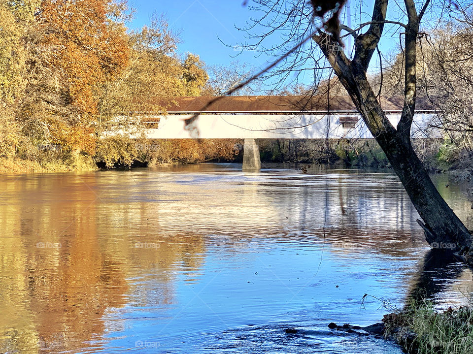 Covered bridge on a fall indiana day