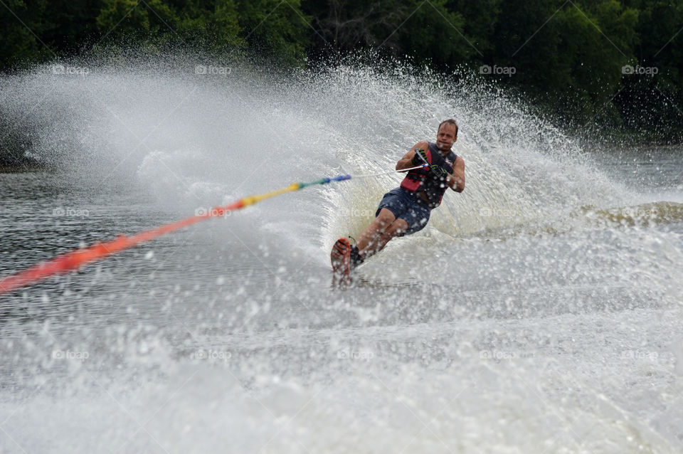 Water skiing on Frentress Lake in East Dubuque, Illinois. 