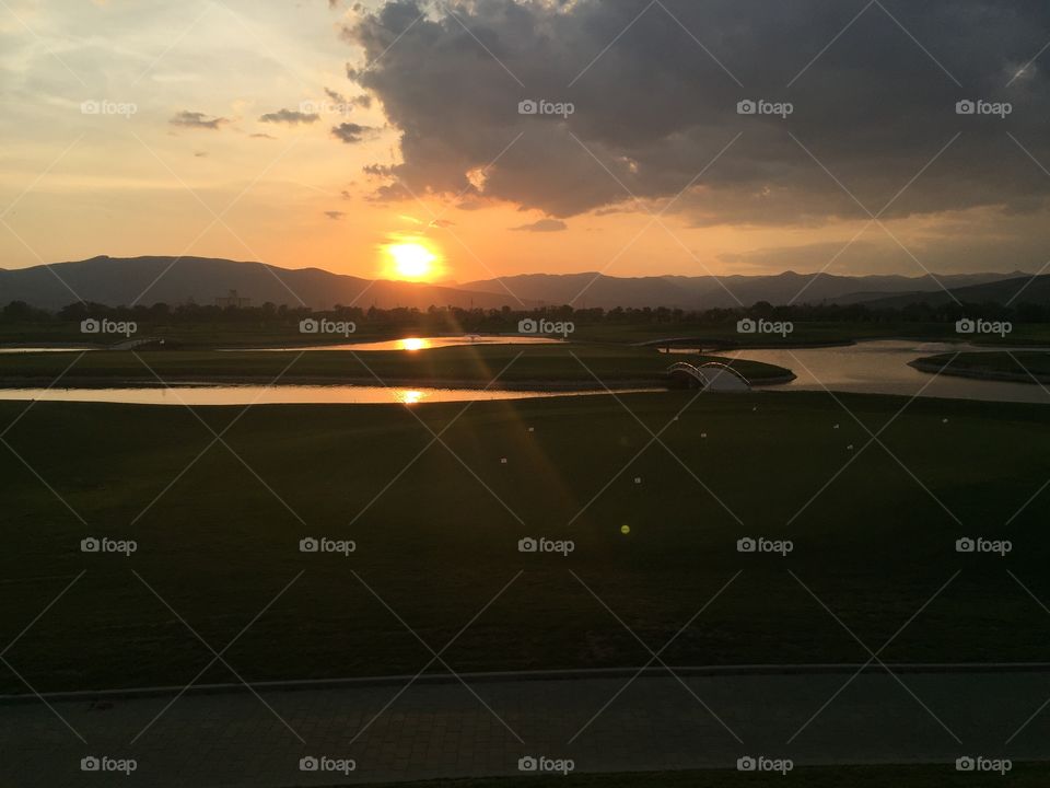 Sunset over the golf field in Transylvania